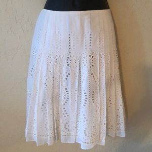 COPY - T TAHARI white lace pleated eyelet SKIRT- …